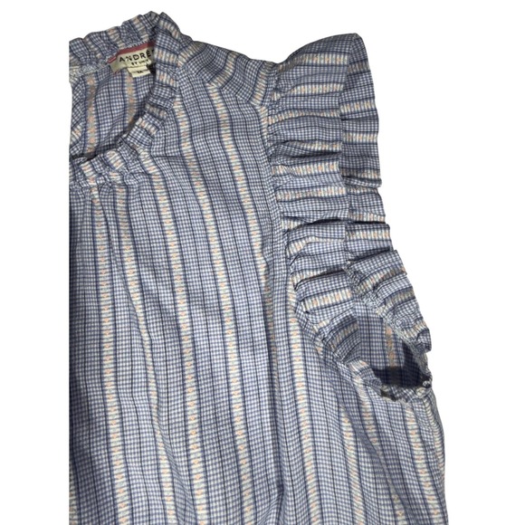 Andree by Unit Womens 1X Blue Gingham Ruffle Sleeveless Blouse PT10050 - Picture 4 of 6